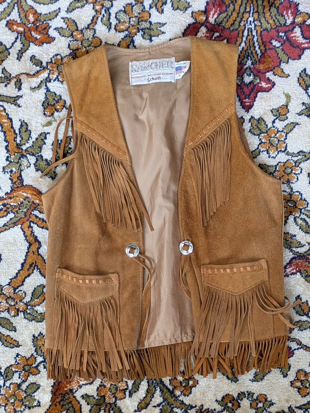 Vintage Rancher by Schott Suede Tan Brown Fringe Western Vest
